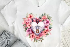 Heart Lock with Flowers Sublimation PNG Clipart Product Image 2