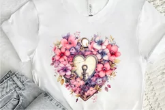 Heart Lock with Flowers Sublimation PNG Clipart Product Image 3