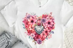 Heart Lock with Flowers Sublimation PNG Clipart Product Image 3