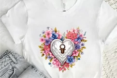 Heart Lock with Flowers Sublimation PNG Clipart Product Image 3