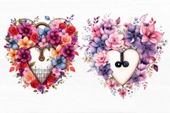 Heart Lock with Flowers Watercolor Sublimation clipart Product Image 4