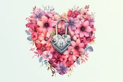 Heart Lock with Flowers Watercolor Sublimation clipart Product Image 5