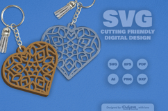 Heart Mandala Keychain Laser Cut SVG Product Image 1