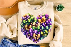 Mardi Gras Coquette Bow PNG, Mardi Gras Sublimation, Heart Product Image 1