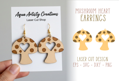 Mushroom with Heart Earrings Laser Cut Template Product Image 1