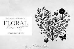 Floral Line Art Clipart | Wildflower SVG, PNG, EPS. Product Image 1