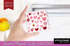 Hearts Magnet Sublimation - Valentines Day Square Magnet PNG Product Image 1