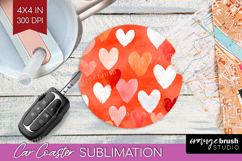 Hearts Car Coaster - Valentines Day Coaster PNG Sublimation Product Image 1