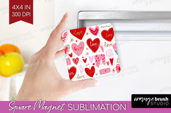 Hearts Magnet Sublimation - Valentines Day Square Magnet PNG Product Image 1