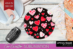Hearts Car Coaster - Valentines Day Coaster PNG Sublimation Product Image 1