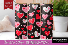 Hearts Tumbler Wrap - Valentines Day Tumbler PNG Sublimation Product Image 1