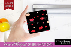Hearts Magnet Sublimation - Valentines Day Square Magnet PNG Product Image 1