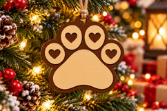 Paw Print Name Ornament SVG File, Christmas Laser Cut Design Product Image 1