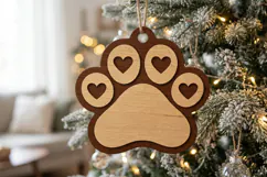 Paw Print Name Ornament SVG File, Christmas Laser Cut Design Product Image 2