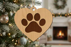 Heart Paw Ornament Laser Cut Wood File, Christmas SVG Product Image 2