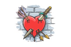 Heart Pierced by Dagger and Arrows Colorful Tattoo Product Image 1