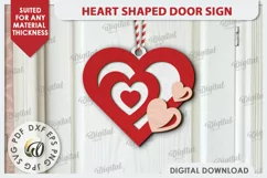 Heart Shaped Door Sign Laser Cut. 3D Valentine Sign SVG Product Image 1