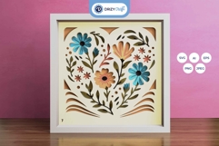 Heart Shaped Flowers 3D Layered Paper Cut - Spring 3D SVG Product Image 1