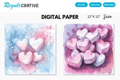 Watercolor Heart shaped Marshmallows Digital Paper Product Image 1