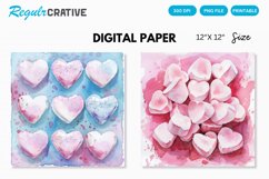 Watercolor Heart shaped Marshmallows Digital Paper Product Image 1