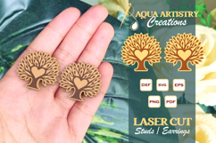 Heart Shape Tree Earrings, Studs Laser Cut Template SVG Product Image 1