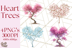 Magical Forest of Hearts Clipart, Valentine Heart Trees PNG Product Image 1