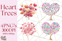 Magical Forest of Hearts Clipart, Valentine Heart Trees PNG Product Image 1
