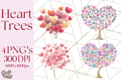 Magical Forest of Hearts Clipart, Valentine Heart Trees PNG Product Image 1