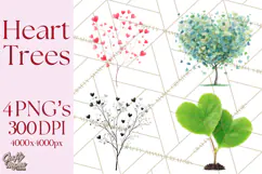Magical Forest of Hearts Clipart, Valentine Heart Trees PNG Product Image 1