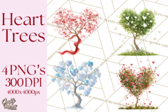 Magical Forest of Hearts Clipart, Valentine Heart Trees PNG Product Image 1