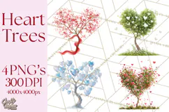 Magical Forest of Hearts Clipart, Valentine Heart Trees PNG Product Image 1