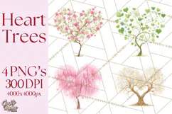 Magical Forest of Hearts Clipart, Valentine Heart Trees PNG Product Image 1