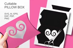 Heart with Swirls Window Pillow Favor Box Paper Cut Template - design by Print Cut Hang