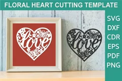 Cutout Heart with Love inscription, Floral Heart design SVG Product Image 1