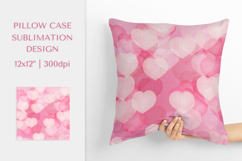 Pink Hearts Pillow Case Sublimation. Valentines Pillow 001 Product Image 1