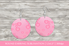 Pink hearts round earrings sublimation design PNG 035 Create Product Image 1