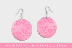 Pink hearts round earrings sublimation design PNG 037 Product Image 1
