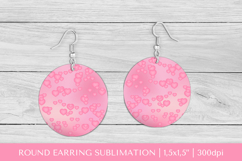 Pink hearts round earrings sublimation design PNG 040 Product Image 1