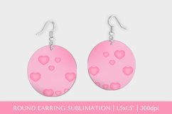 Pink hearts round earrings sublimation design PNG 042 Product Image 1