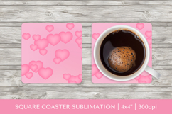 Pink hearts square coaster sublimation Valentines design 017 Product Image 1