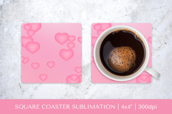 Pink hearts square coaster sublimation Valentines design 018 Product Image 1