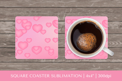 Pink hearts square coaster sublimation Valentines design 020 Product Image 1