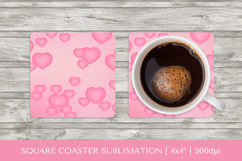 Pink hearts square coaster sublimation Valentines design 021 Product Image 1