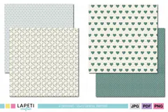 Cream medical scrapbook paper with repeating stethoscope illustrations and tiny teal dots