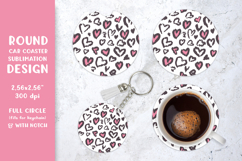 Heart leopard car coaster sublimation. Round coaster 009 Product Image 1