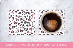 Heart Leopard square coaster sublimation. Valentines PNG 008 Product Image 1