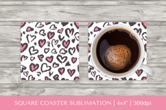 Heart Leopard square coaster sublimation. Valentines PNG 009 Product Image 1