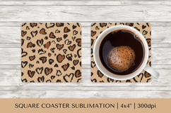 Heart Leopard square coaster sublimation. Valentines PNG 012 Product Image 1
