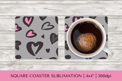 Heart Leopard square coaster sublimation. Valentines PNG 015 Product Image 1