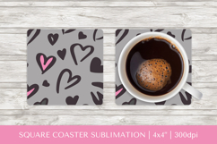 Heart Leopard square coaster sublimation. Valentines PNG 017 Product Image 1